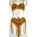 Sequin Bellydance Set - Lime Green/Red